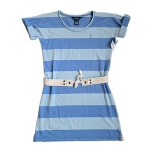 NWT Polo Ralph Lauren Girls Blue Striped Jersey Cotton T-shirt Dress Size 8-10